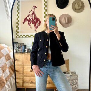 JH COLLECTIBLES PETITES BLACK GOLD WOOL COAT JACKET WOMENS 6